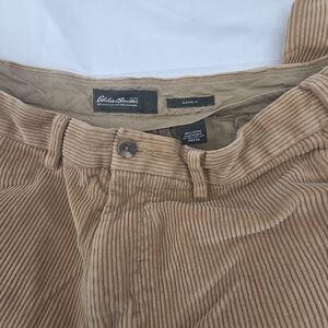 Eddie Bauer Mens Khaki Tan Corduroy Pleated Pants Size 38x32 Classic Fit Casual